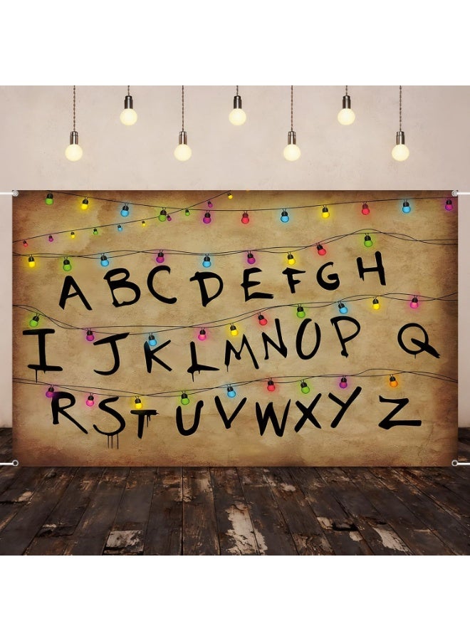 دي أم آي خلفية ملونة بأحرف أبجدية ريفية من سلسلة أضواء ملونة لحفلات عيد الميلاد في عيد الهالوين وديكورات طاولات الكعك ولافتات أكشاك التصوير الفوتوغرافي ومستلزمات التصوير 7x5FT - Image 1